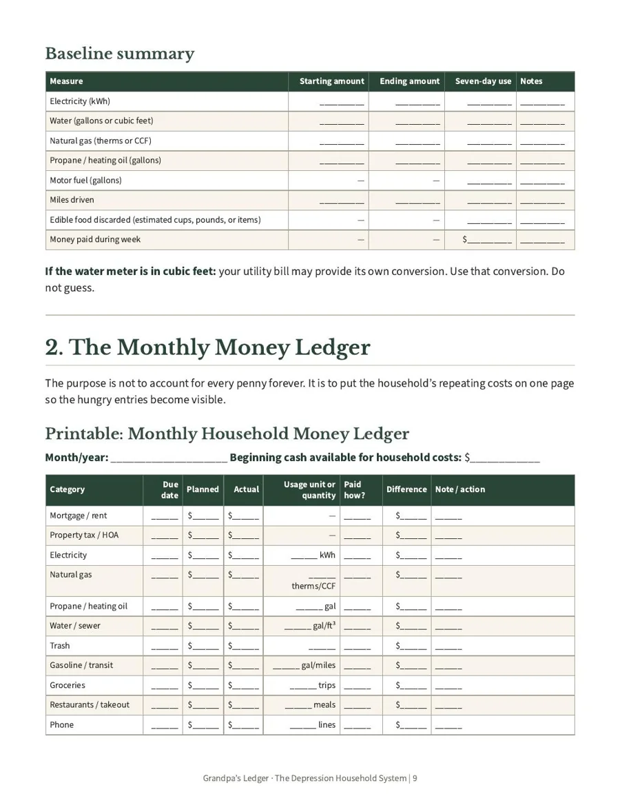 Preview of the monthly household money ledger